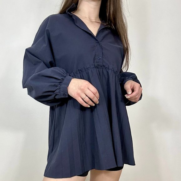 *Zara Peplum Navy Long Sleeve Blouse - Picture 4 of 9